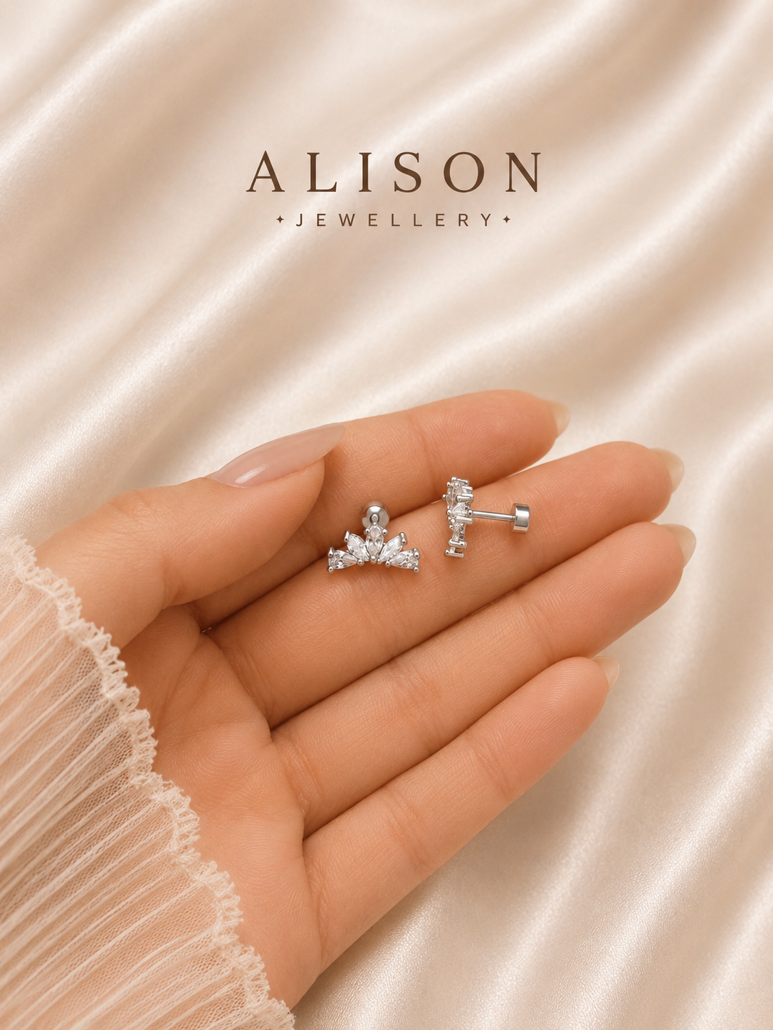 Stainless Steel Crystal Fan Stud Earrings
