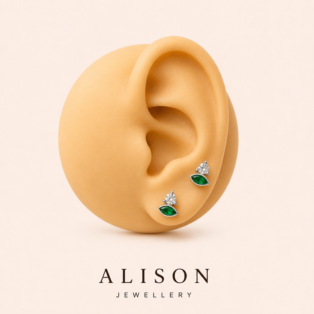 Stainless Steel Emerald Crystal Stud Earrings