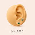 Stainless Steel Emerald Crystal Stud Earrings