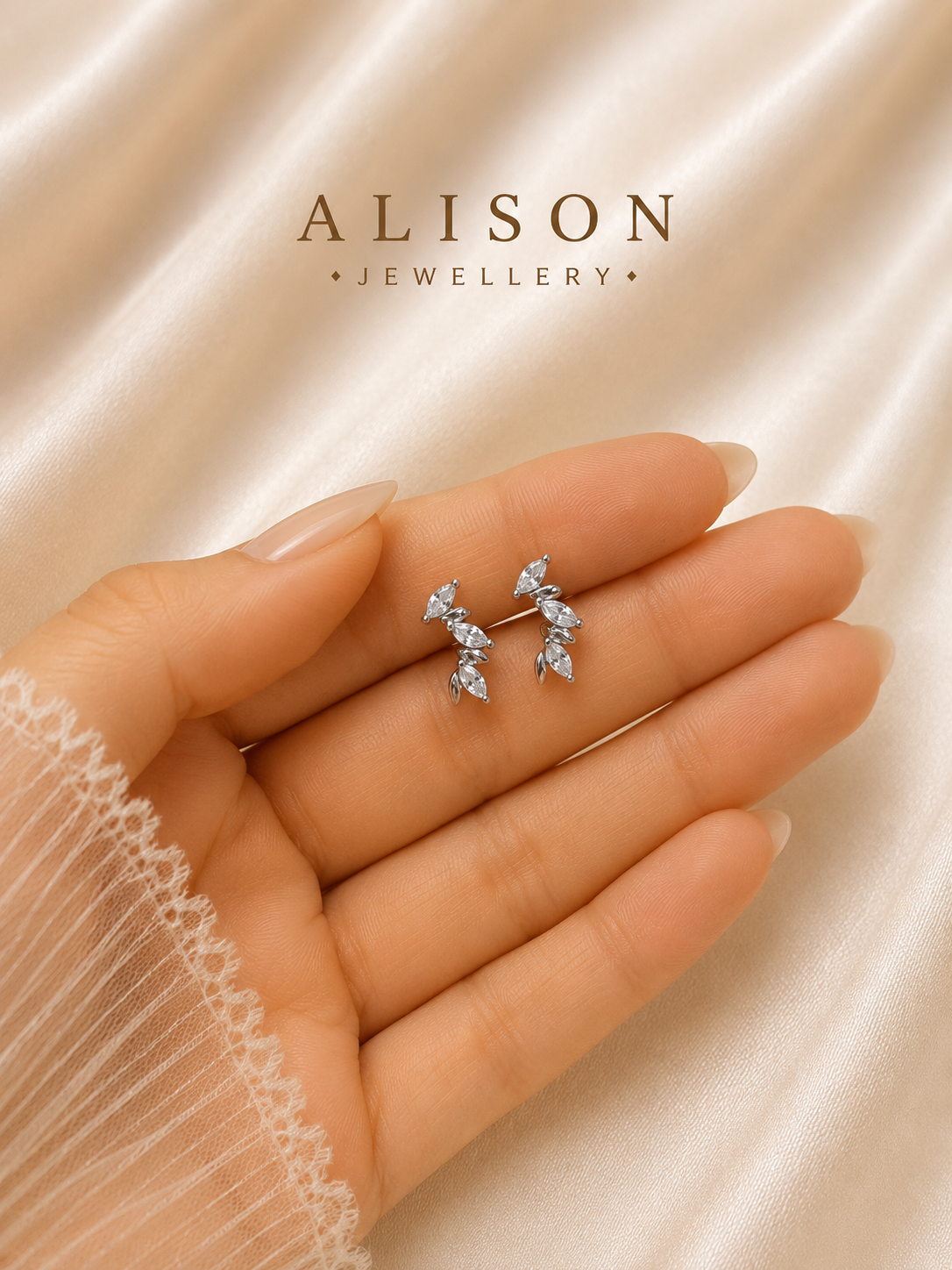 Stainless Steel Crystal Leaf Vine Stud Earrings