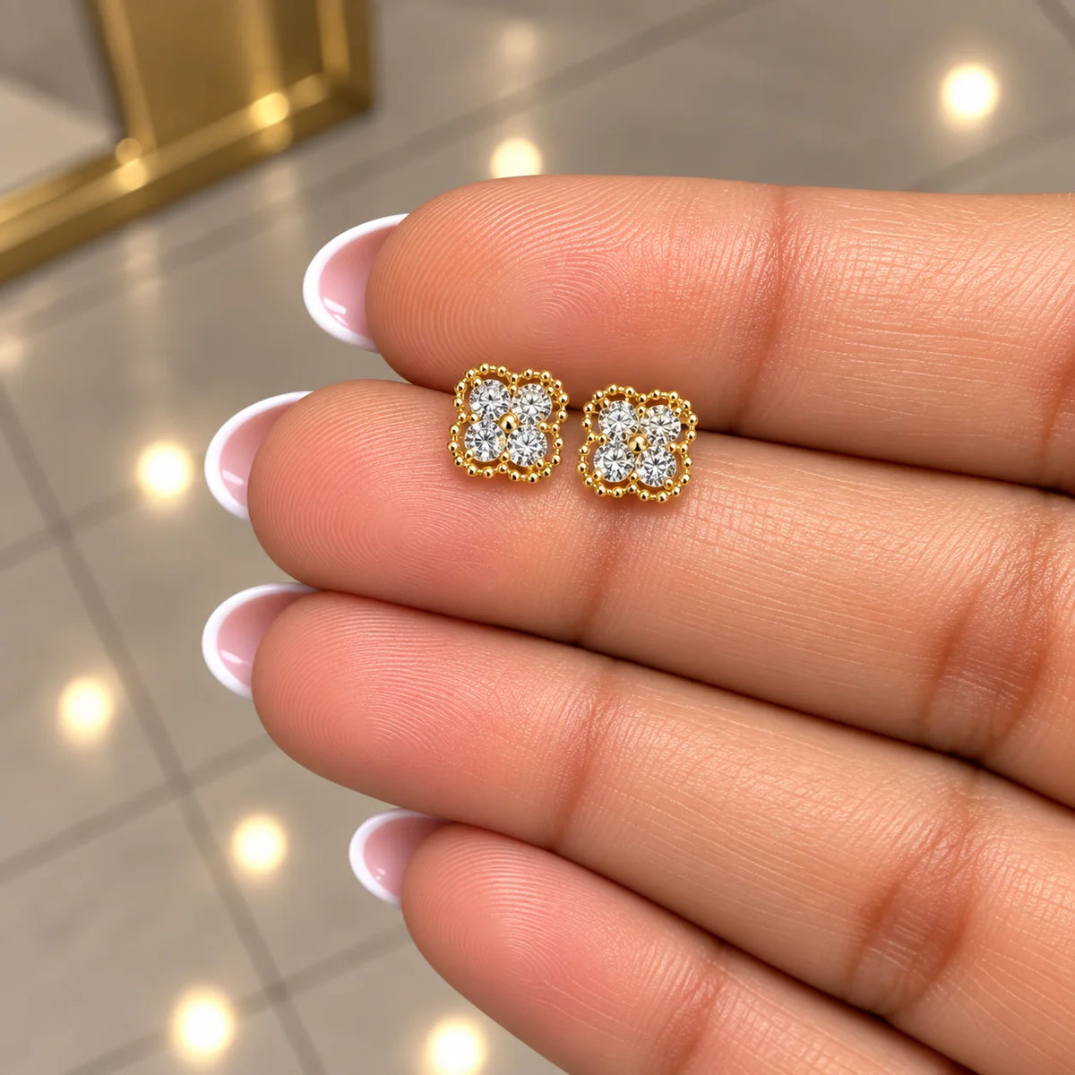 18k Gold Pated Stainless Steel Crystal Cluster Flat Back Stud - PAIR