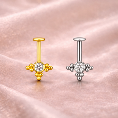 18K Gold Plated Tri-Beads & Round CZ Upper Helix BUGADI - SINGLE PIECE