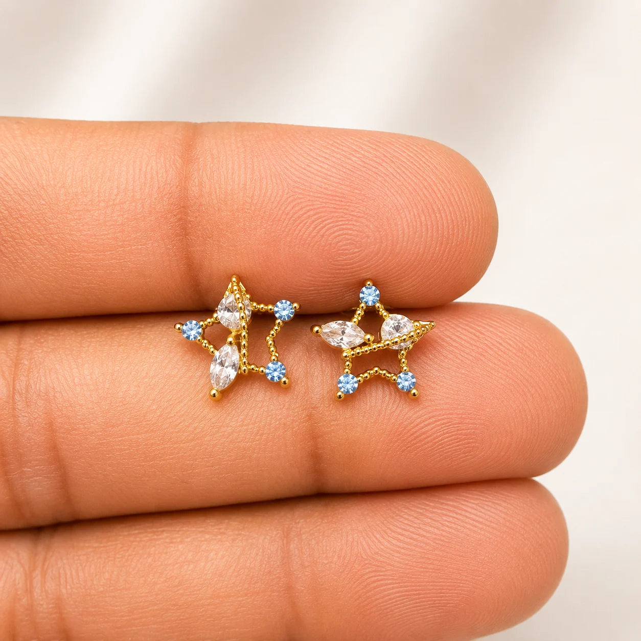 Stainless Steel Celestial Star Opal Flat Back Stud Earrings - PAIR