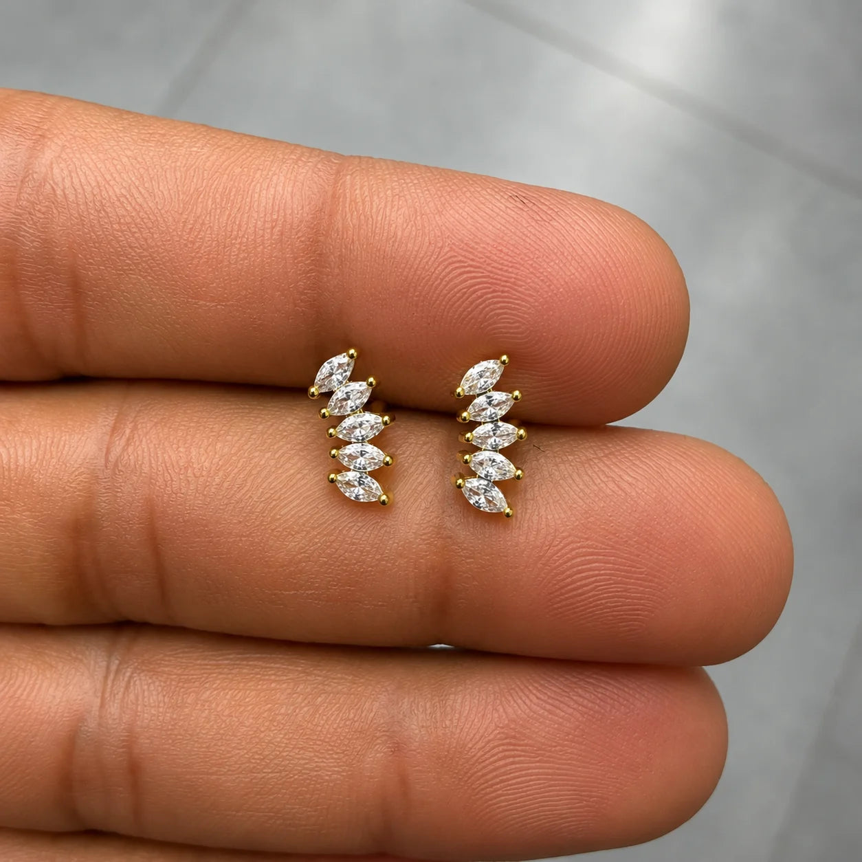 Stainless Steel Marquise Crystal Flat Back Stud Earrings - PAIR