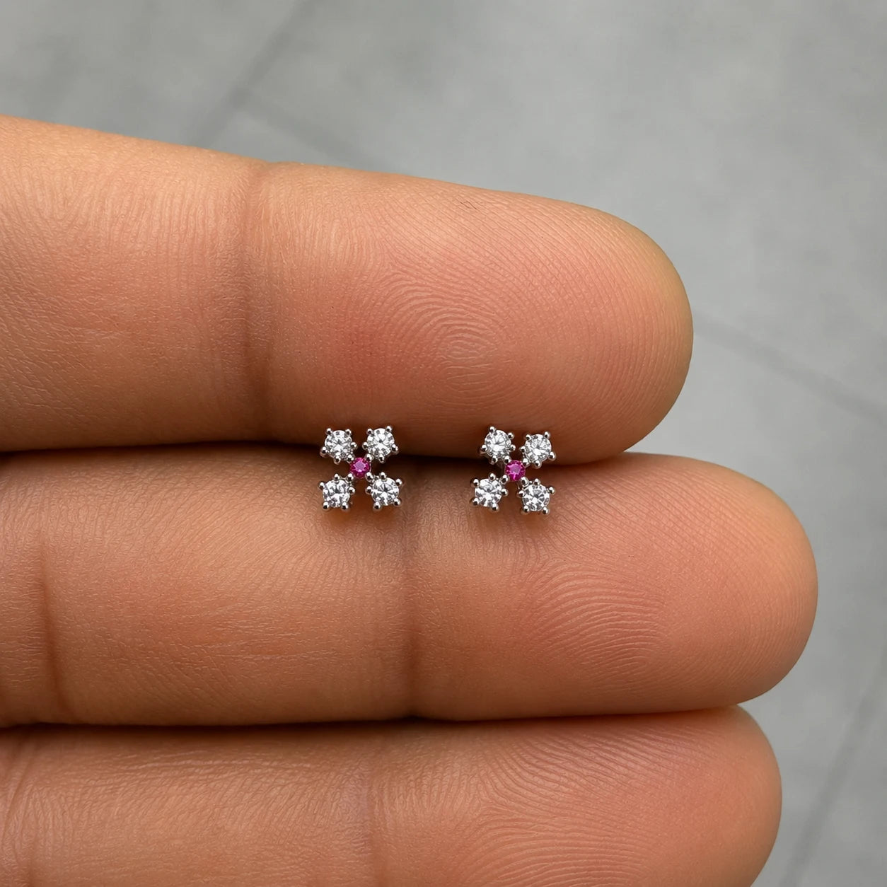 18k Gold Plated Stainless Steel Pink Snowflake - PAIR