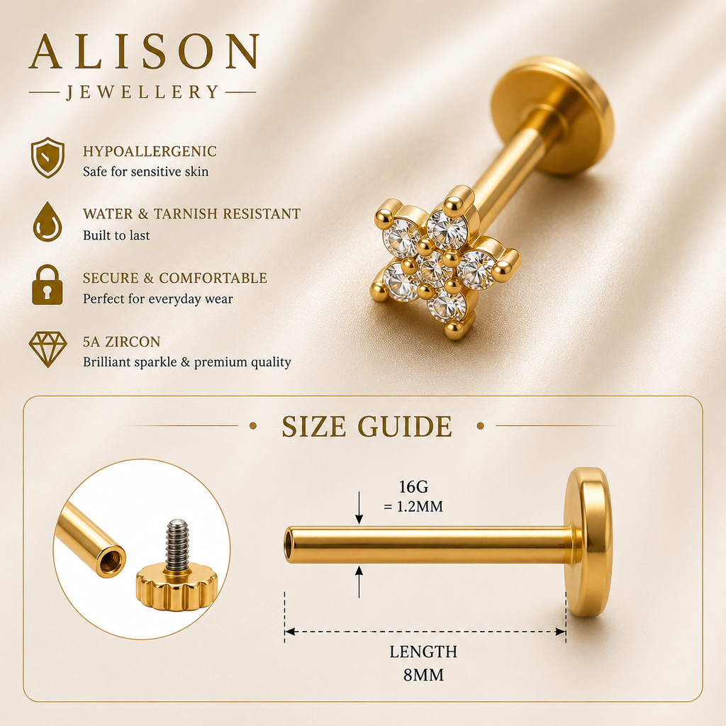 Stainless Steel Star Zircon Flat Back Stud - PAIR