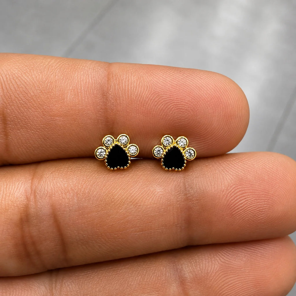 Stainless Steel Black Heart Crystal Flat Back Stud - PAIR