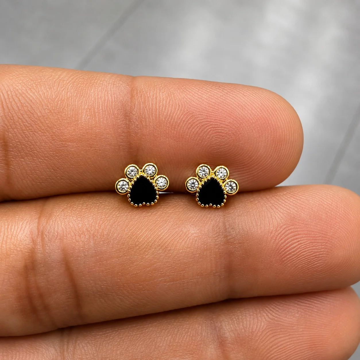 Stainless Steel Black Heart Crystal Flat Back Stud - PAIR