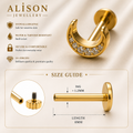 Stainless Steel Crescent Moon Zircon Flat Back Stud - PAIR