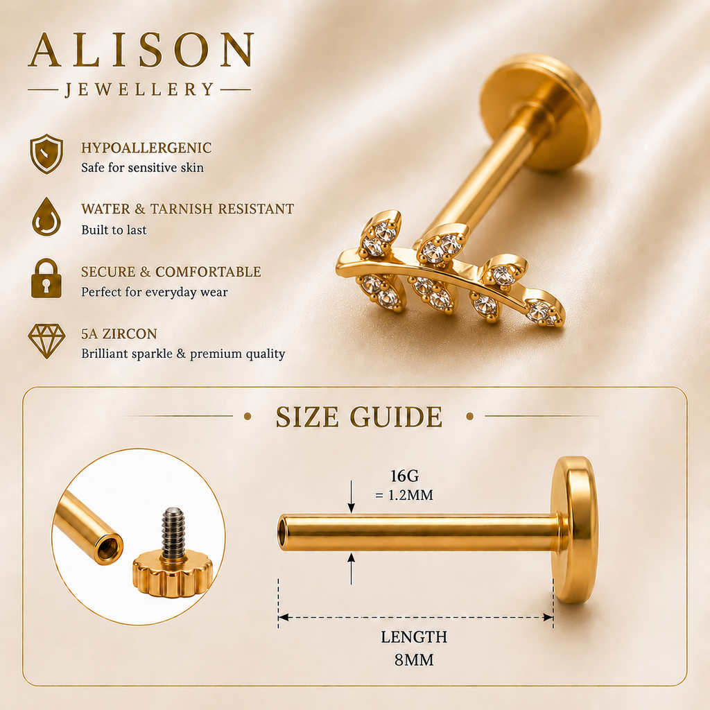 Stainless Steel Leaf Zircon Flat Back Stud - PAIR