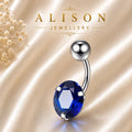 Stainless Steel Blue Crystal Belly Button Ring - SINGLE