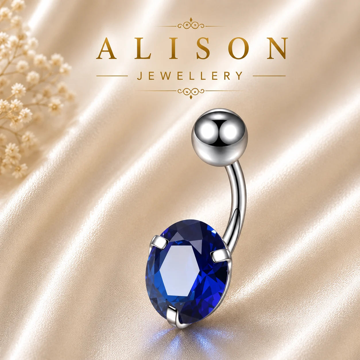 Stainless Steel Blue Crystal Belly Button Ring - SINGLE