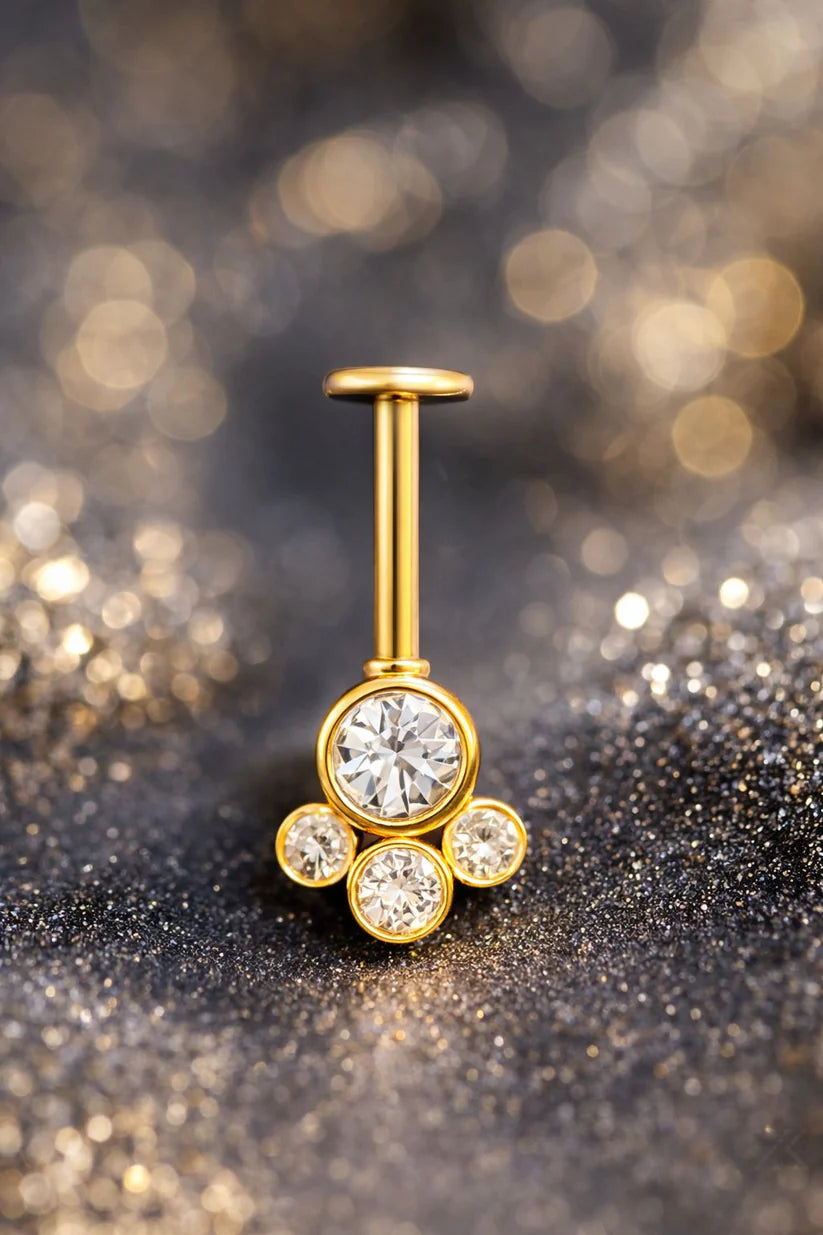 Gold Colour Round CZ Cluster Upper Helix(BUGADI)- 1 Piece