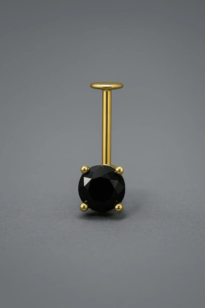 Round Shape Black Diamond CZ Upper Helix(BUGADI) Studs 16G - 1 Piece