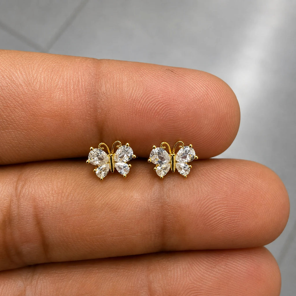 Stainless Steel Crystal Butterfly Flat Back Stud Earrings - PAIR