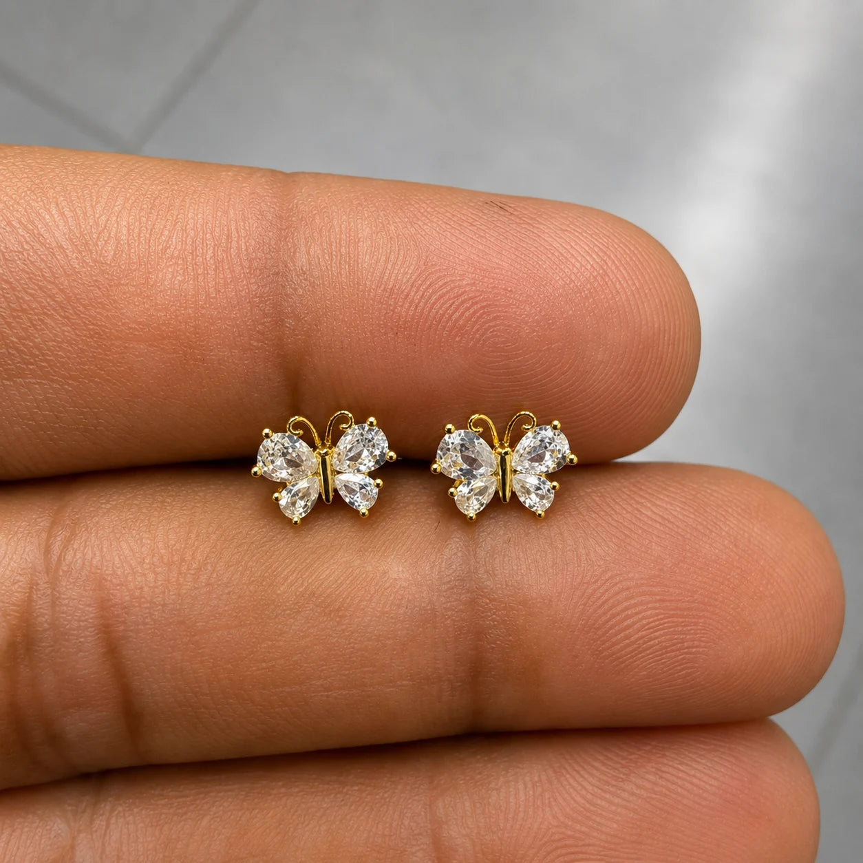 Stainless Steel Crystal Butterfly Flat Back Stud Earrings - PAIR