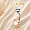 Stainless Steel Champagne Crystal Belly Button Ring - SINGLE
