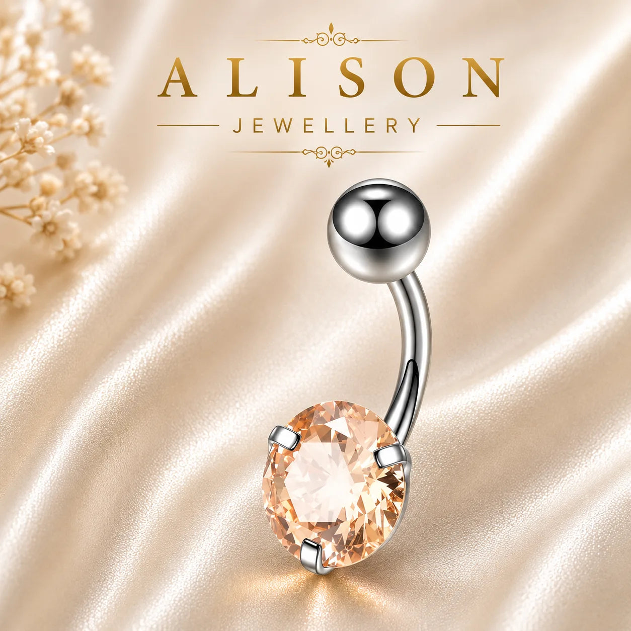 Stainless Steel Champagne Crystal Belly Button Ring - SINGLE