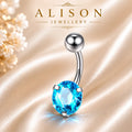 Stainless Steel Blue Crystal Belly Button Ring - SINGLE