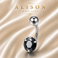 Stainless Steel Black Crystal Belly Button Ring - SINGLE