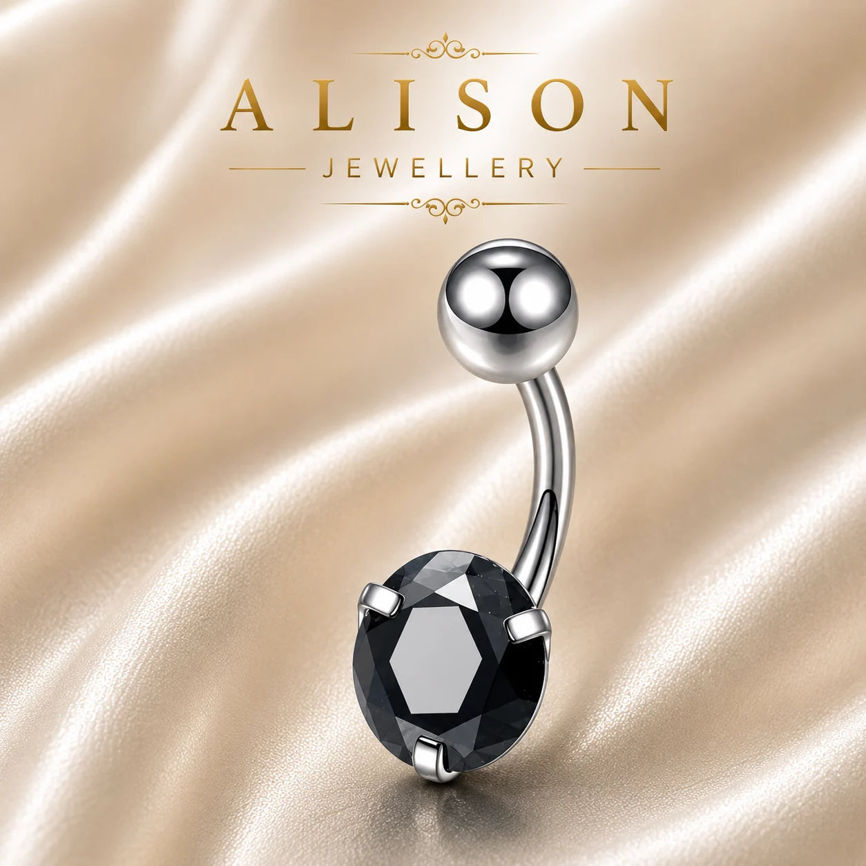 Stainless Steel Black Crystal Belly Button Ring - SINGLE
