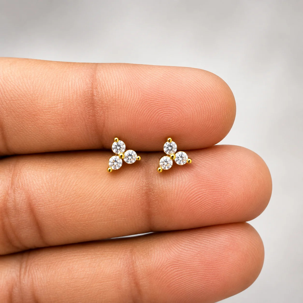 Stainless Steel Triple Crystal Flat Back Stud Earring - PAIR