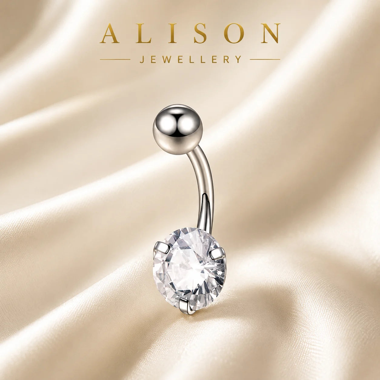Stainless Steel Classic Crystal Belly Button Ring - SINGLE