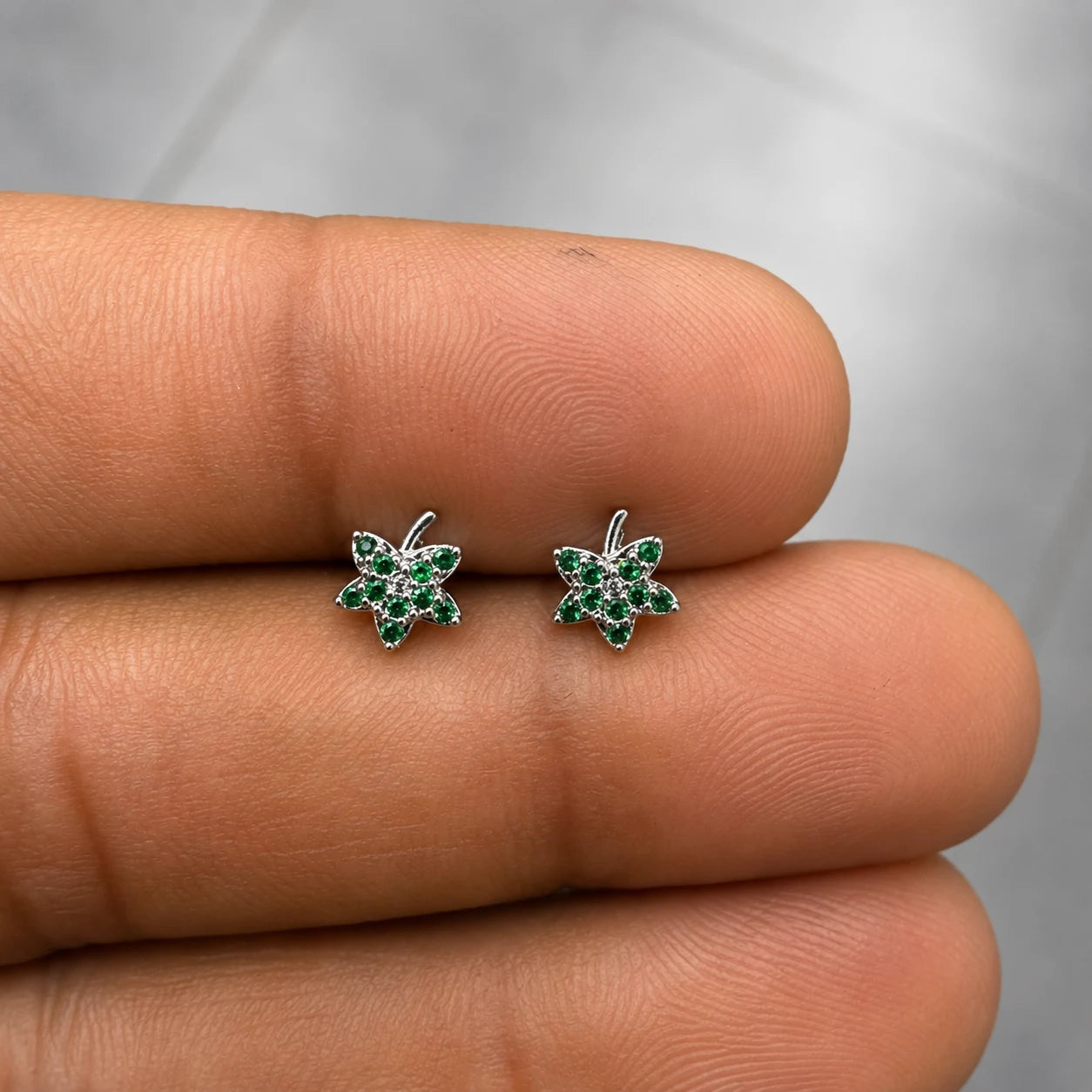 18k Gold Stainless Steel Green Stone Leaf – PAIR
