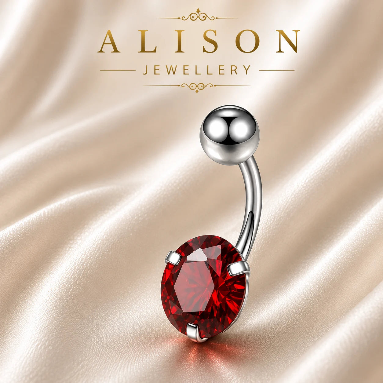 Stainless Steel Red Crystal Belly Button Ring - SINGLE