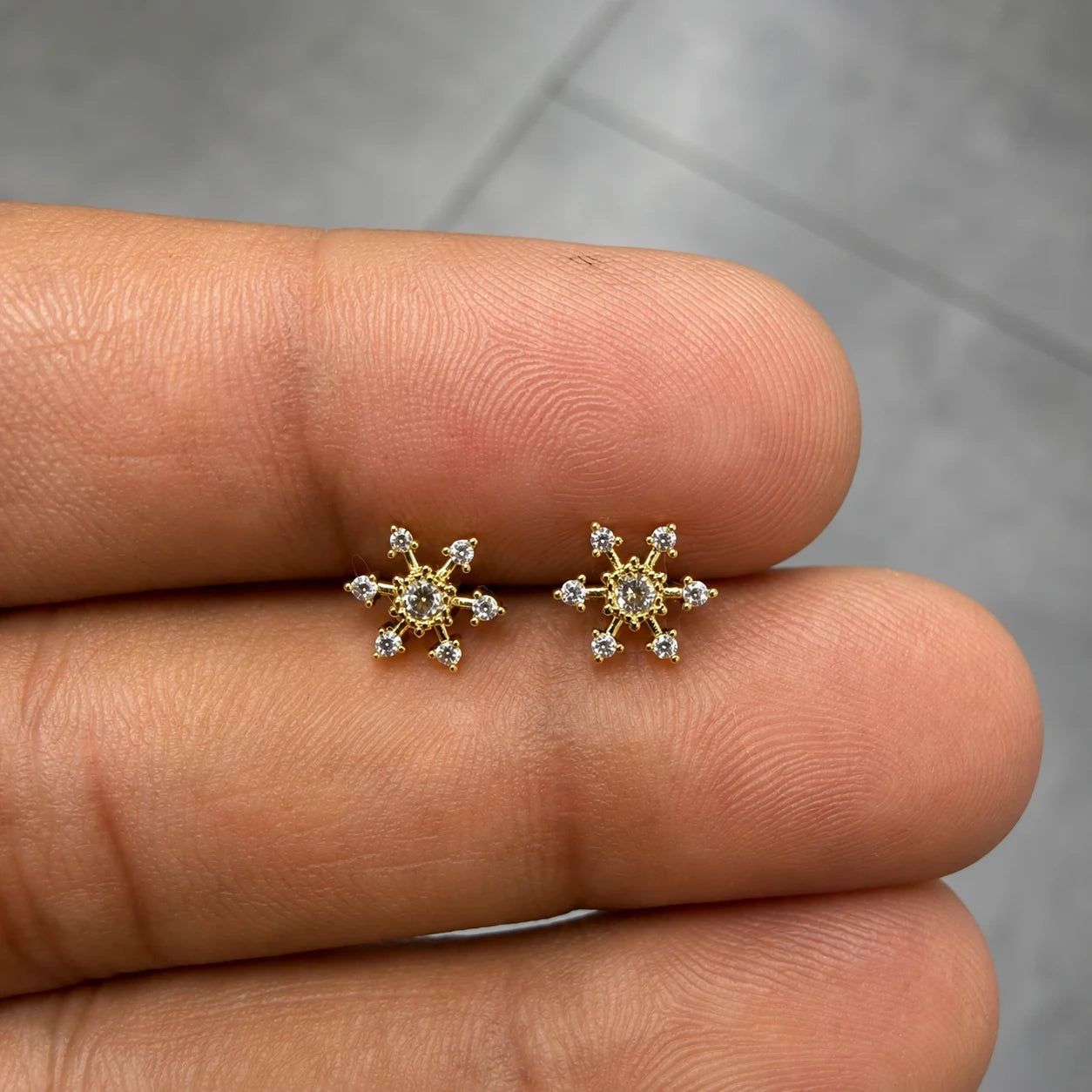 Stainless Steel Crystal Snowflake Flat Back Stud Earrings - PAIR