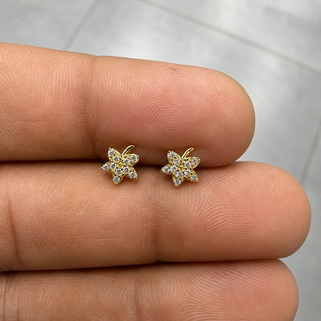 18k Gold Plated Stainless Steel Clear Stone Leaf – PAIR
