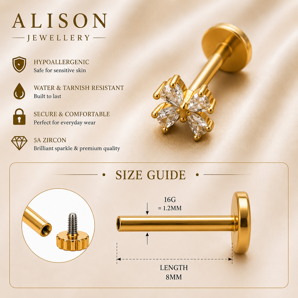Stainless Steel Butterfly Zircon Flat Back Stud - PAIR