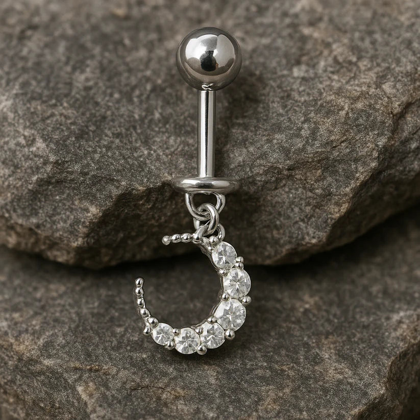 Silver Colour Moon Hanging Upper Helix(BUGADI) Studs - 1 Pc