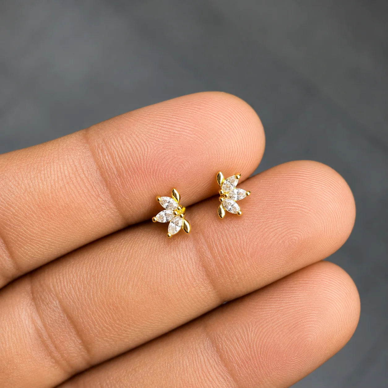 Stainless Steel Lotus Bloom Crystal Flat Back Stud Earrings - PAIR