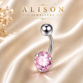 Stainless Steel Pink Crystal Belly Button Ring - SINGLE